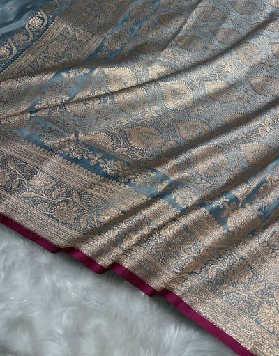 Katan Silk Saree In Powder Gray Shades SK08