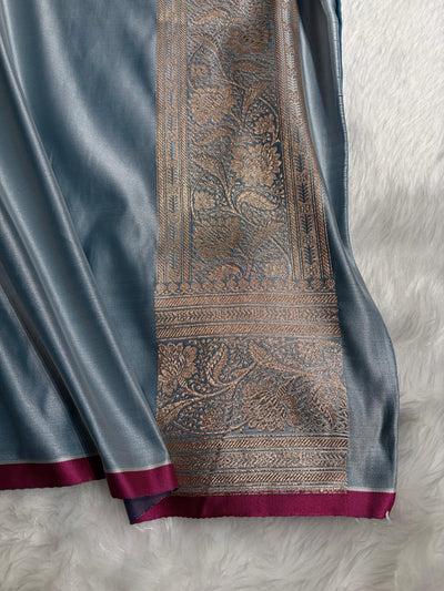 Katan Silk Saree In Powder Gray Shades SK08
