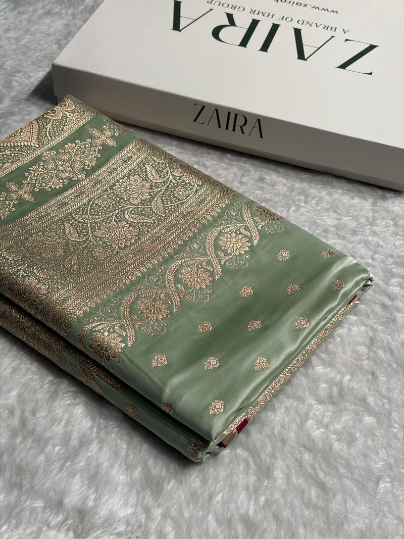 Banarasi Katan Silk Saree In  Pista Shades SK08