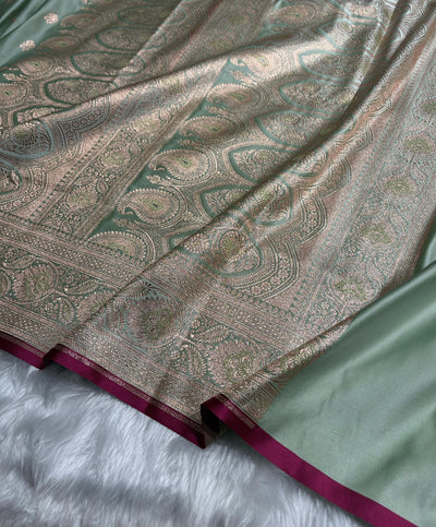 Floral boota Satin katan Silk Saree In Pista  Shades SK12