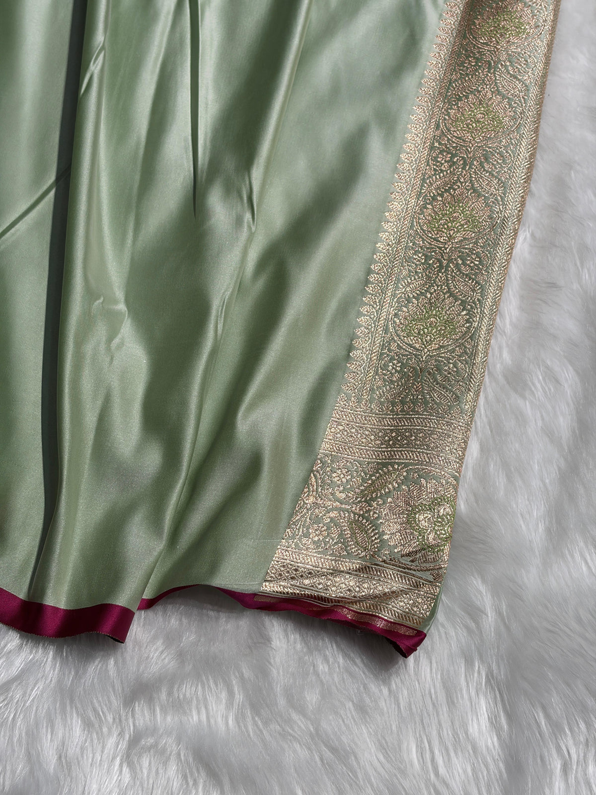 Floral boota Satin katan Silk Saree In Pista  Shades SK12