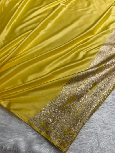 Banarasi Floral Booti Pattern in Yellow Shades Floral Mashru Silk Saree MCS101