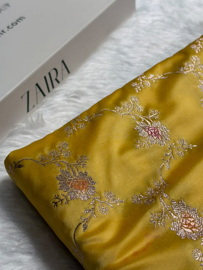 Yellow Shades Banarasi Minakari Floral Jaal Mashru Silk Saree MCS109