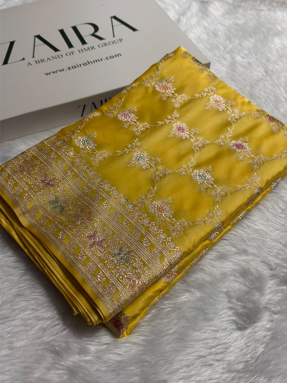 Yellow Shades Banarasi Minakari Floral Jaal Mashru Silk Saree MCS109