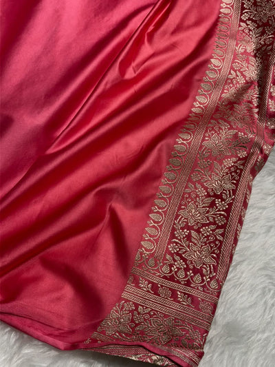 Gajari Shades Banarasi Floral Jaal Mashru Silk Saree MCS109