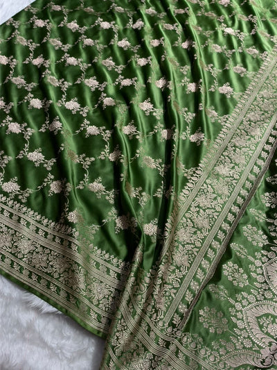 Mahendi Green  Shades Banarasi Floral Jaal Mashru Silk Saree MCS109