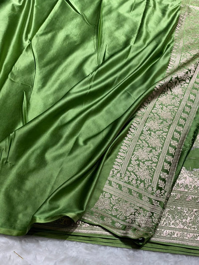 Mahendi Green  Shades Banarasi Floral Jaal Mashru Silk Saree MCS109