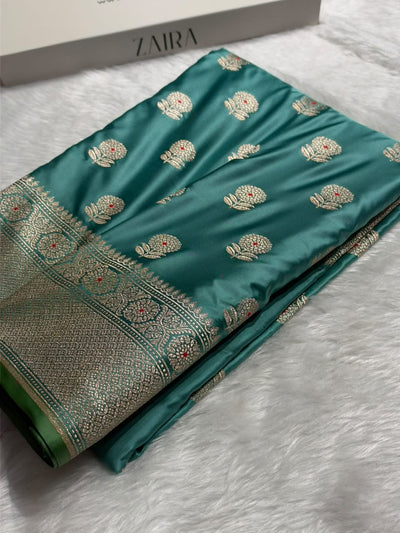 Teal Green  Shade With Floral Boota MCS108