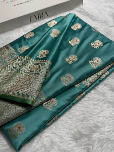 Teal Green  Shade With Floral Boota MCS108