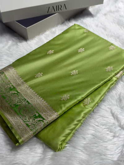 Banarasi Floral Booti Pattern in Green Shades Floral Mashru Silk Saree MCS101