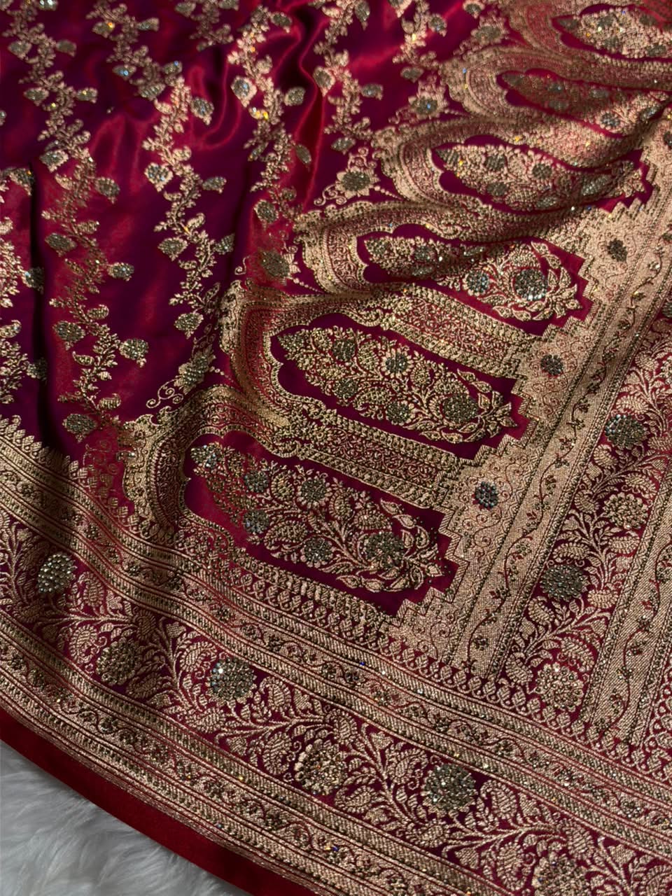 Banarasi Reddish Magenta Satin Cross with Swarovski Stone BSS11