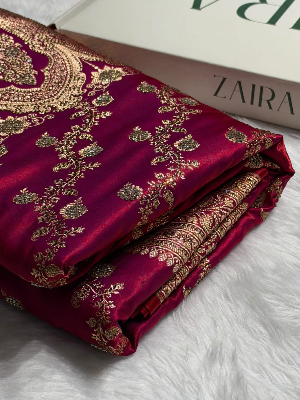 Banarasi Reddish Magenta Satin Cross with Swarovski Stone BSS11