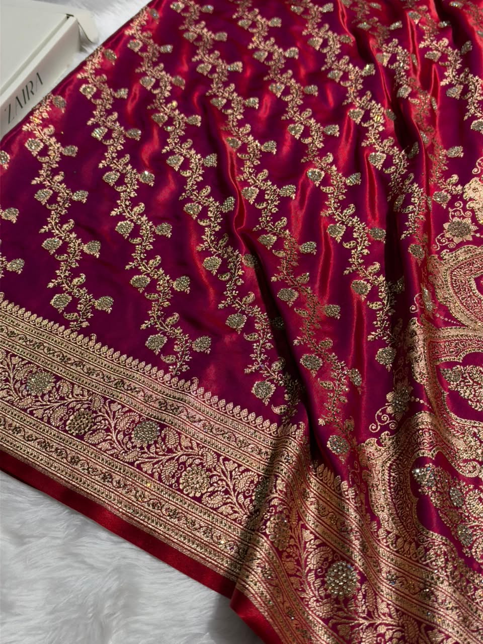 Banarasi Reddish Magenta Satin Cross with Swarovski Stone BSS11