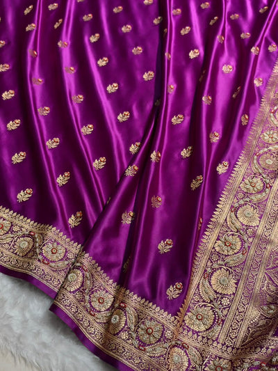 Banarasi Bridal Wine Floral Boota Pattern Work Satin Katan Silk Saree BSK71