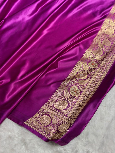 Banarasi Bridal Wine Floral Boota Pattern Work Satin Katan Silk Saree BSK71
