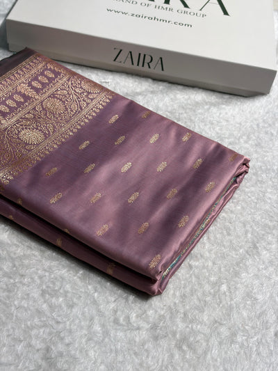 Lavendar / Teal Green Booti Banarasi Satin Katan Silk Saree SK14