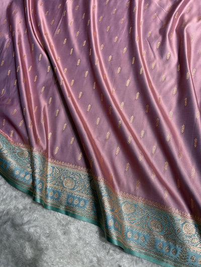 Lavendar / Teal Green Booti Banarasi Satin Katan Silk Saree SK14