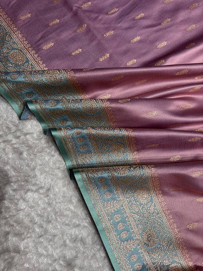 Lavendar / Teal Green Booti Banarasi Satin Katan Silk Saree SK14