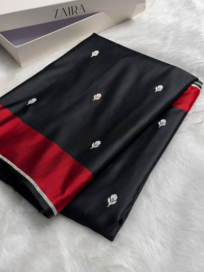 Black With Maroon Red Shades Border Banarasi Booti Pattern Mashru Silk Saree MSM-141