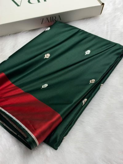 Bottle Green With Red Maroon Shades Border Banarasi Booti Pattern Mashru Silk Saree MSM-141