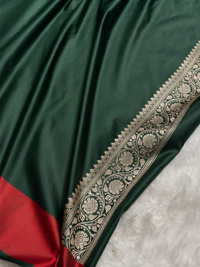 Bottle Green With Red Maroon Shades Border Banarasi Booti Pattern Mashru Silk Saree MSM-141