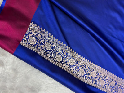 Royal Blue With Rani Shades Border Banarasi Booti Pattern Mashru Silk Saree MSM-141