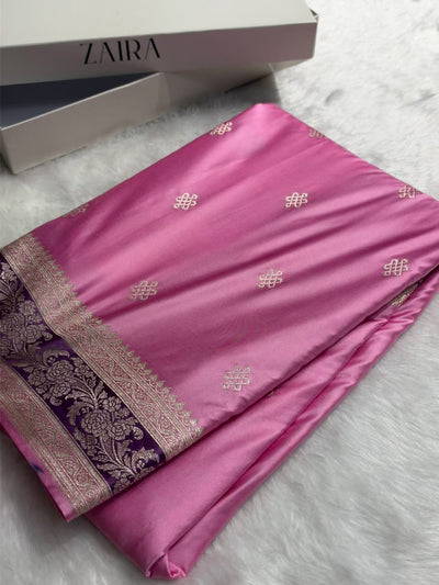 Banarasi Floral Booti Pattern in Baby Pink Shades Floral Mashru Silk Saree MCS101