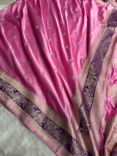 Banarasi Floral Booti Pattern in Baby Pink Shades Floral Mashru Silk Saree MCS101