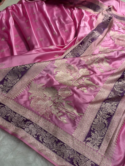 Banarasi Floral Booti Pattern in Baby Pink Shades Floral Mashru Silk Saree MCS101