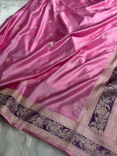 Banarasi Floral Booti Pattern in Baby Pink Shades Floral Mashru Silk Saree MCS101