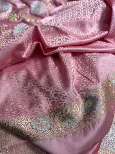 Banarasi Floral Minakari Jaal Pattern in Mauve Pink Shades Floral Mashru Silk Saree MCS100