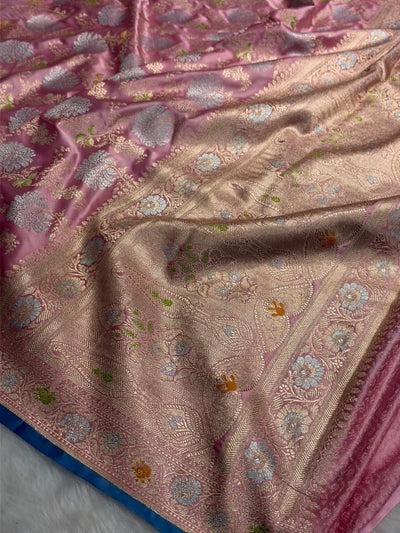 Banarasi Floral Minakari Jaal Pattern in Mauve Pink Shades Floral Mashru Silk Saree MCS100
