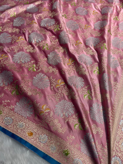 Banarasi Floral Minakari Jaal Pattern in Mauve Pink Shades Floral Mashru Silk Saree MCS100