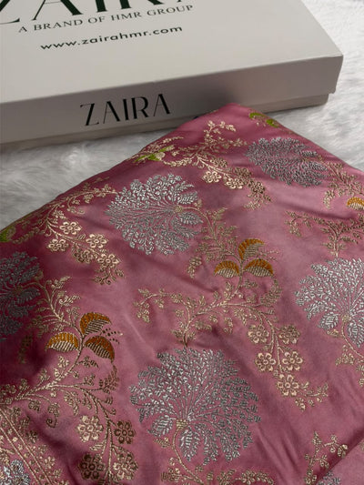 Banarasi Floral Minakari Jaal Pattern in Mauve Pink Shades Floral Mashru Silk Saree MCS100