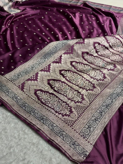 Banarasi Wine Shade Booti Mashru Silk Saree MCS26