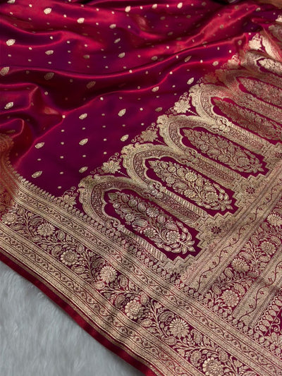 Banarasi Redish Magenta Shades Booti Pattern Banarasi Satin Silk Saree SS64
