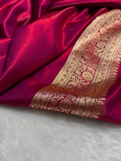 Banarasi Redish Magenta Shades Booti Pattern Banarasi Satin Silk Saree SS64