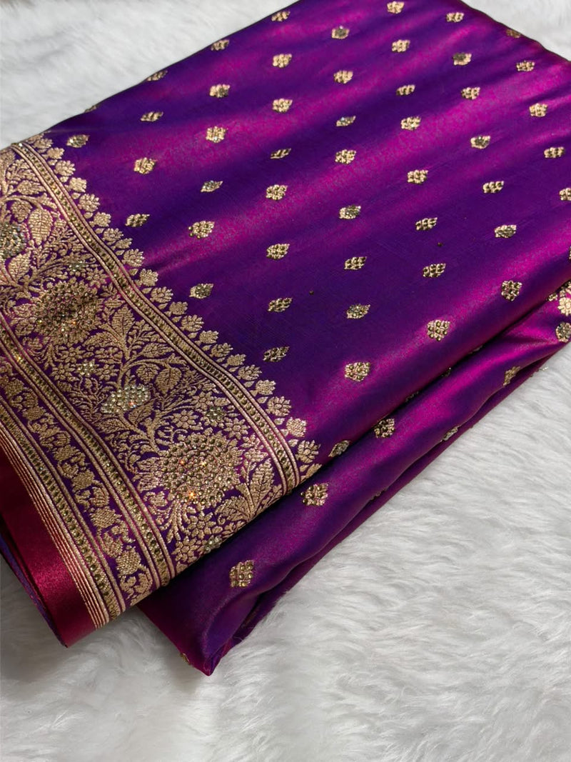 Bridal  Magenta Purple Satin Silk with Swarovski work BSS06