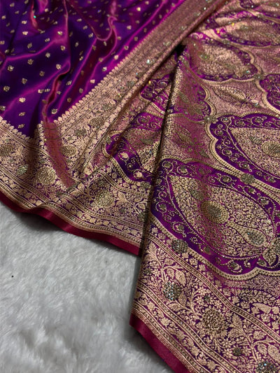 Bridal  Magenta Purple Satin Silk with Swarovski work BSS06