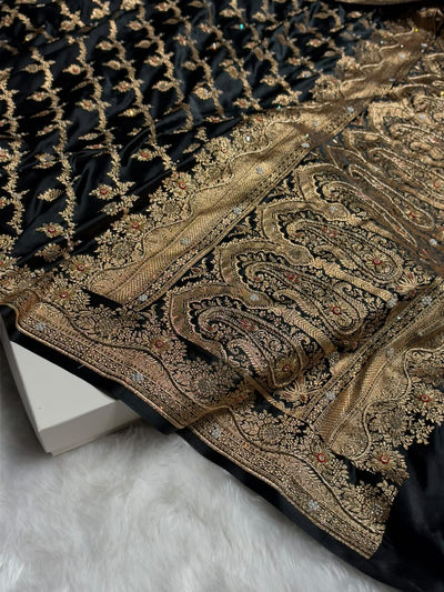 Banarasi Satin Katan With Heavy Zardozi Work in Black Satin Katan Silk saree BSK147