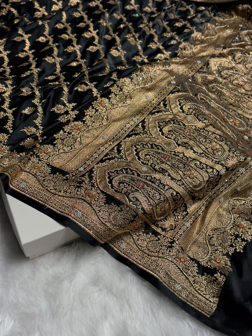Banarasi Satin Katan With Heavy Zardozi Work in Black Satin Katan Silk saree BSK147