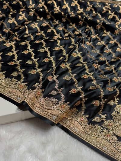 Banarasi Satin Katan With Heavy Zardozi Work in Black Satin Katan Silk saree BSK147