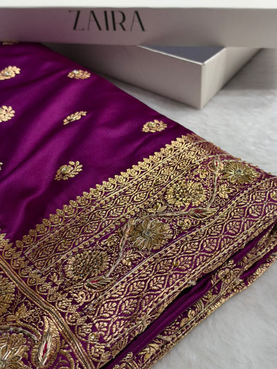 Banarasi Magenta Pink Work Pattern Satin Katan Silk Saree BSK72