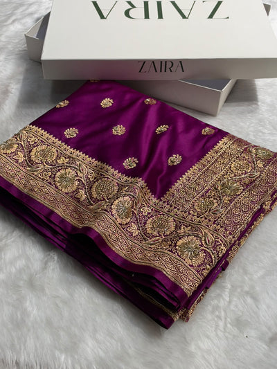 Banarasi Magenta Pink Work Pattern Satin Katan Silk Saree BSK72