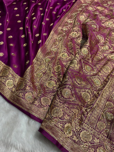 Banarasi Magenta Pink Work Pattern Satin Katan Silk Saree BSK72