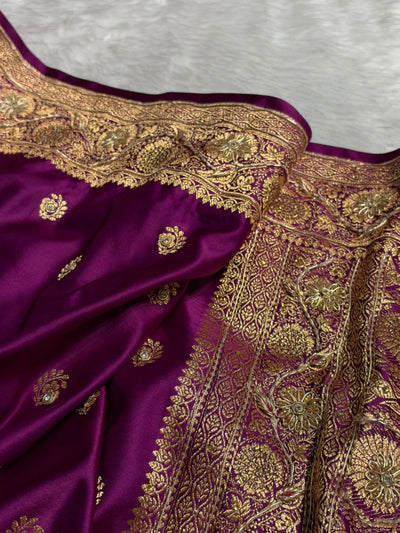 Banarasi Magenta Pink Work Pattern Satin Katan Silk Saree BSK72