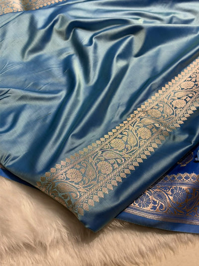 Contrast Navy Blue / Sky Blue Shade Banarasi Booti Pattern Mashru Silk Saree MSM-140