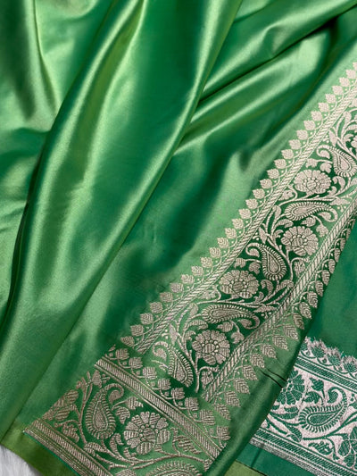 Contrast Mustard Yellow / Olive Green Shade Banarasi Booti Pattern Mashru Silk Saree MSM-140