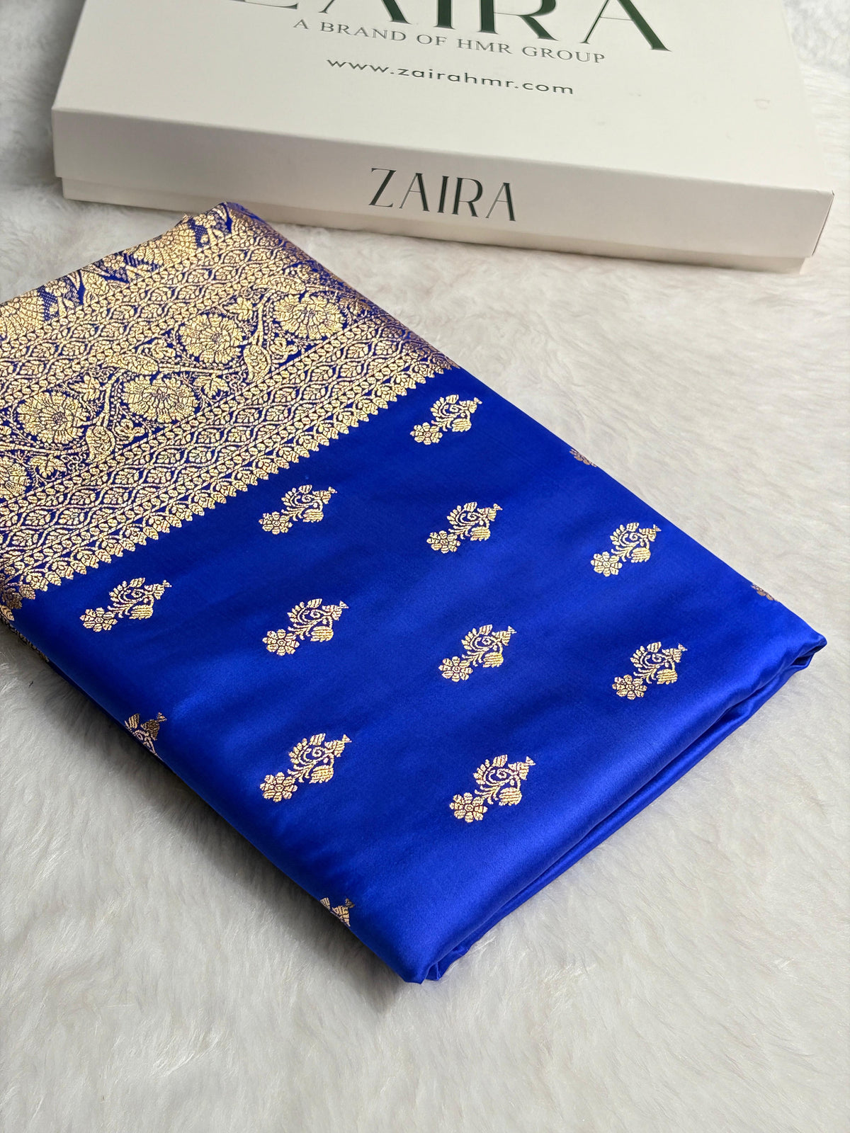 Royal Blue  Boota Pattern Satin Katan Silk Saree SK68