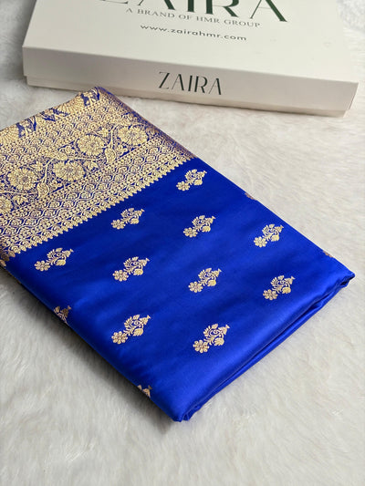 Royal Blue  Boota Pattern Satin Katan Silk Saree SK68